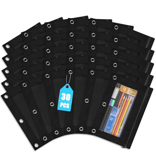 Shemira Federmäppchen für 3-Ringbinder, 30 Stück, schwarze Bleistiftbeutel, Binder-Bleistifttaschen mit glattem Reißverschluss, Bleistiftbeutel mit Reißverschluss, 3 Ringbücher Shemira Federmäppchen für 3-Ringbinder, 30 Stück, schwarze Bleistiftbeutel, Binder-Bleistifttaschen mit glattem Reißverschluss, Bleistiftbeutel mit Reißverschluss, 3 Ringbücher von Shemira