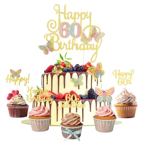 15 Stück Happy Birthday Cake Topper und Cupcake Deko 60 Geburtstag Frau Tortendeko Schmetterling 60. Geburtstag Frauen Gold Glitzer Kuchen Deko 15 Stück Happy Birthday Cake Topper und Cupcake Deko 60 Geburtstag Frau Tortendeko Schmetterling 60. Geburtstag Frauen Gold Glitzer Kuchen Deko von ShengDexin