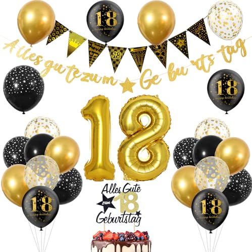 Deko 18. Geburtstag Junge, 18 Geburtstag Deko Schwarz Gold, 18 Jahr Geburtstagdeko mit Alles Gute Zum Geburtstag Girlande Banner Tortendeko, Zahlen Luftballon 18 Geburtstag, Konfetti Ballons Deko 18. Geburtstag Junge, 18 Geburtstag Deko Schwarz Gold, 18 Jahr Geburtstagdeko mit Alles Gute Zum Geburtstag Girlande Banner Tortendeko, Zahlen Luftballon 18 Geburtstag, Konfetti Ballons von ShengDexin