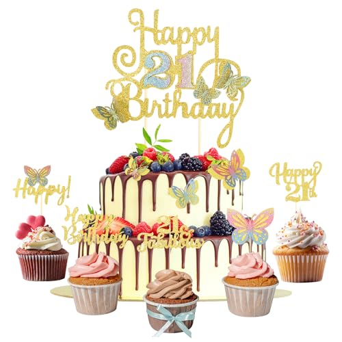 Tortendeko 21 Geburtstag 1 Stück Schmetterling Happy Birthday Cake Topper und 14 Stück Cupcake Deko Geburtstagsdeko Frauen Gold Glitzer Kuchen Deko Tortendeko 21 Geburtstag 1 Stück Schmetterling Happy Birthday Cake Topper und 14 Stück Cupcake Deko Geburtstagsdeko Frauen Gold Glitzer Kuchen Deko von ShengDexin