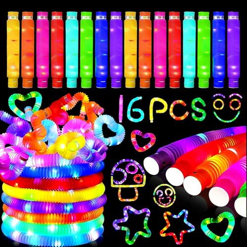 16 Stück Knicklicht Pop Tubes,LED Pop Tubes Fidget Toys,Party Supplies Leuchtstäbe,Knicklichter Armbänder Party Deko Set,Bunt Sensorik Spielzeug Pop Röhren Mitgebsel Kindergeburtstag für Kinder 16 Stück Knicklicht Pop Tubes,LED Pop Tubes Fidget Toys,Party Supplies Leuchtstäbe,Knicklichter Armbänder Party Deko Set,Bunt Sensorik Spielzeug Pop Röhren Mitgebsel Kindergeburtstag für Kinder von Shengbangym