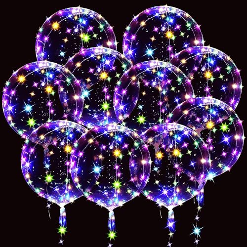 10 Stück Leuchtende Luftballons,Bobo Helium Ballons LED Luftballons,24 Zoll LED Bunte Bobo Helium Luftballons,Led Blinkende Luftballons mit Lichterketten,für Hochzeit Deko,Geburtstag,Party von Shengruili