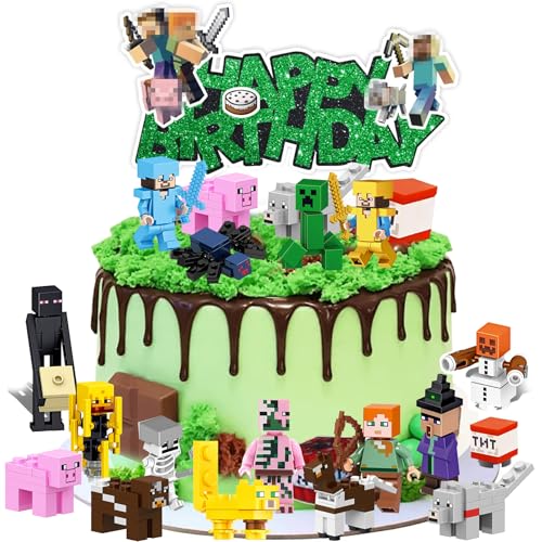 18 Stück Pixe Figuren Tortendeko,Miner Game cake Toppers,Pixel Tortendeko Jungen,Mini Figurines Cake Toppers,Video Game Kuchen Deko Kindergeburtstag für Geburtstag Party Kuchen Dekoration Supplies von Shengruili