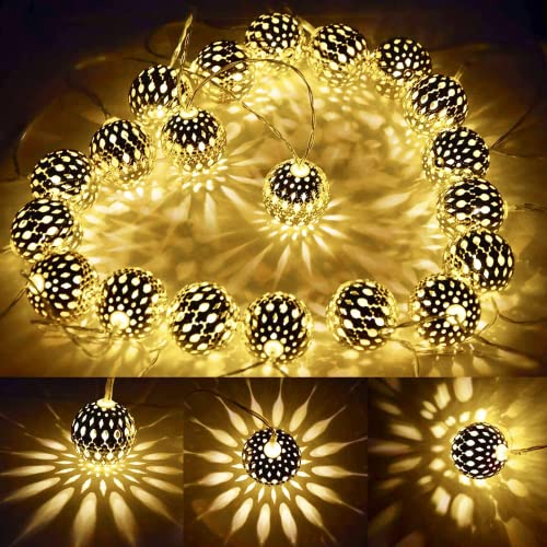 20 LED Marokkanische Lichterkette,3M Marokkanische LED Lichterkette,Marokkanische Weihnachtsbeleuchtung,Silber Kugeln Orientalisch,Lichtervorhang Lichter Weihnachtsbeleuchtung,Fensterlichter von Shengruili