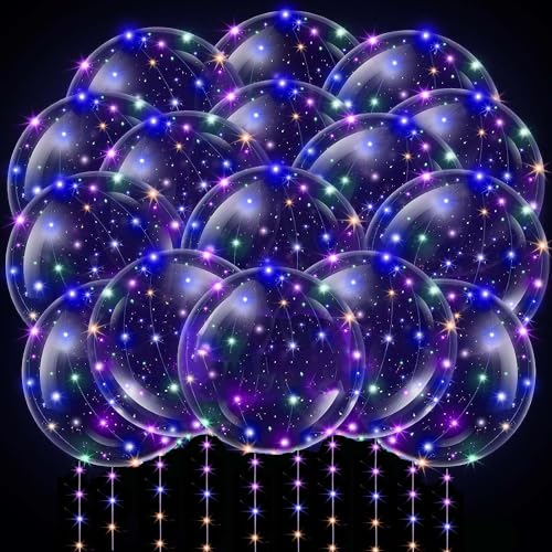 20 Stück Leuchtende Luftballons,Bobo Helium Ballons LED Luftballons,20 Zoll LED Bunte Bobo Helium Luftballons,Led Blinkende Luftballons mit Lichterketten,für Hochzeit Deko,Geburtstag,Party von Shengruili