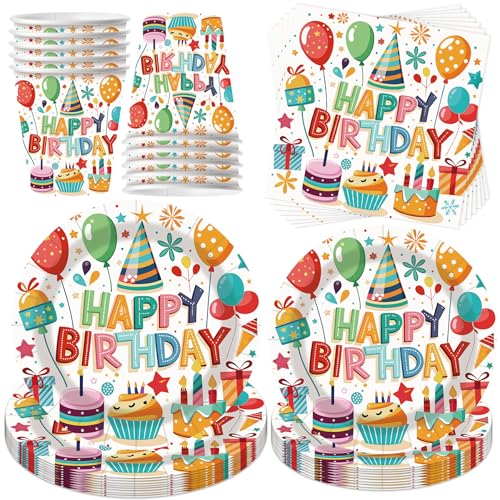 50 Stück Partygeschirr Set,Kindergeburtstag Geschirr Set,Partygeschirr Geburtstag,Kindergeburtstag Deko mit Teller Becher Servietten Tischdecke Strohhalme,Party Geschirr für 10 Gäste von Shengruili