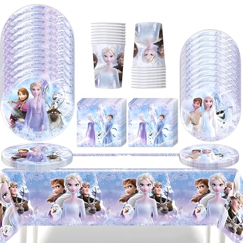 51 Stück Partygeschirr Set,Kindergeburtstag Geschirr Set,Partygeschirr Geburtstag,Kindergeburtstag Deko mit Teller Becher Servietten Tischdecke Strohhalme,Party Geschirr für 10 Gäste von Shengruili