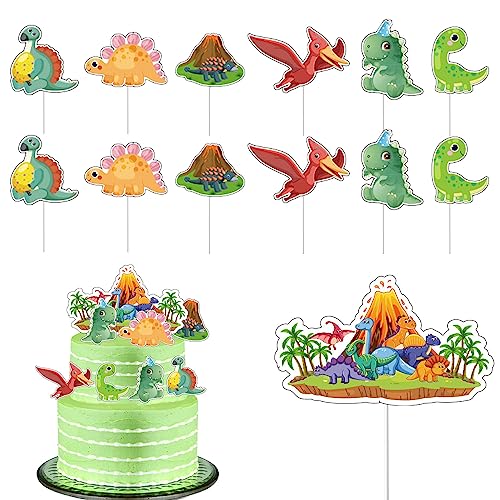 Cake Topper,13 Stück Happy Birthday Tortenstecker,Dinosaurier Topper,Dino Muffin Deko,Geburtstagsdeko,Dinosaurier Thema Dekoration,Tortendeko,Kuchendeko von Shengruili