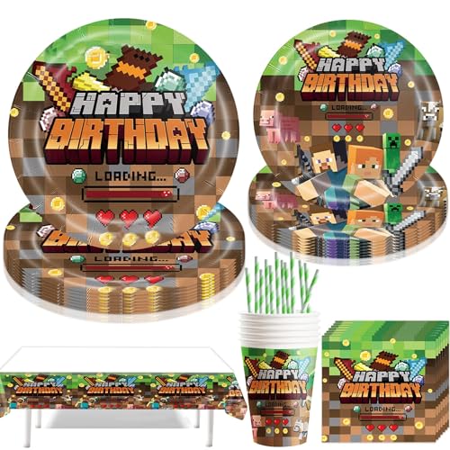 61 Stück Partygeschirr Set,Kindergeburtstag Geschirr Set,Partygeschirr Geburtstag,Kindergeburtstag Deko mit Teller Becher Servietten Tischdecke Strohhalme,Party Geschirr für 10 Gäste von Shengruili