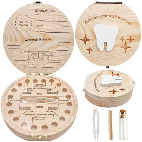 Shengruili Zahnbox Holz Milchzähne Box,Milchzahndose,Zahnbox für Milchzähne,Milchzahndose Mädchen,Aufbewahrungsbox für Baby-Zähne,Zahnschachtel Milchzähne von Shengruili