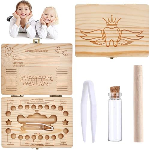 Shengruili Zahnbox Holz Milchzähne Box,Milchzahndose,Zahnbox für Milchzähne,Milchzahndose Mädchen,Aufbewahrungsbox für Baby-Zähne,Zahnschachtel Milchzähne von Shengruili