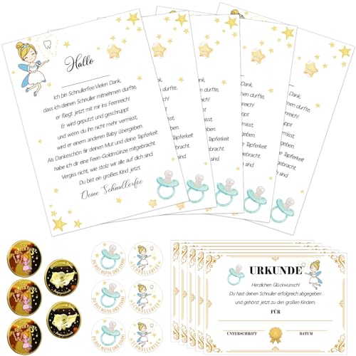 Shengruili Zahnfee Münze Set,Stück Zahnfee Goldtaler,21 Stück Zahnfee Geschenk,Zahnfee Urkunden,Zahnfee Aufkleber,Zahnfee Einseitige Karte,Verlorenen Zahn Geschenke Souvenir Zahnbox Milchzähne Box von Shengruili