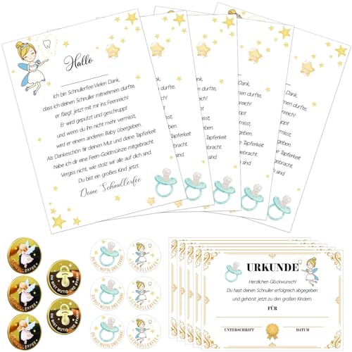 Shengruili Zahnfee Münze Set,Stück Zahnfee Goldtaler,21 Stück Zahnfee Geschenk,Zahnfee Urkunden,Zahnfee Aufkleber,Zahnfee Einseitige Karte,Verlorenen Zahn Geschenke Souvenir Zahnbox Milchzähne Box von Shengruili