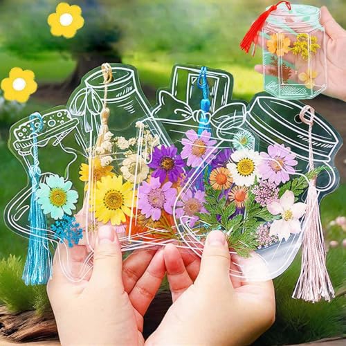 Tausendblütiges Lesezeichen, DIY Transparente Lesezeichen aus getrockneten Blumen, DIY Transparente Lesezeichen, Acryl-Aufkleber mit Loch (120 PCS) von Shengruis