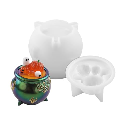 Hexenkesselform, Halloween-Kesselstatuenformen, wiederverwendbar, leicht zu lösen, Halloween-Silikonform für Epoxidharz, Kerzenseifenherstellung von Shenrongtong