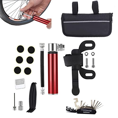 Shenrongtong Fahrrad-Reparatur-Werkzeug-Kits, 16-in-1-Fahrradrahmentasche mit -Fahrradpumpe und Satteltaschen-Set, kleberlose Reifenschlauchflicken enthalten von Shenrongtong