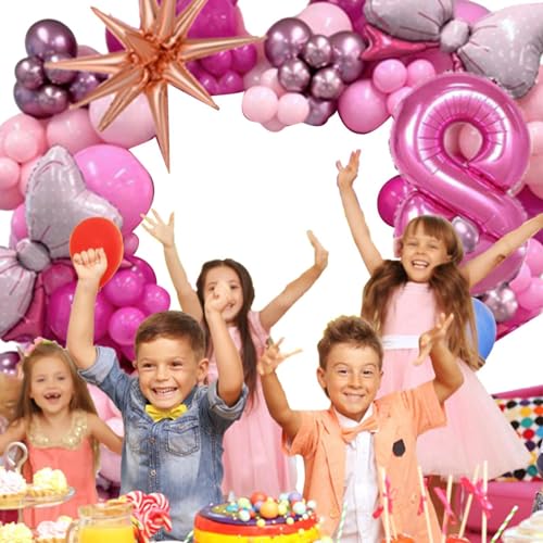 Shenrongtong Geburtstags-Luftballons-Dekorationsset, rosa Party-Luftballons | Schleife Zahlen Geburtstagsdekorationen Latex Set - Rosa Metall- und Rosenschleifenfolie für alles Gute zum Geburtstag, von Shenrongtong