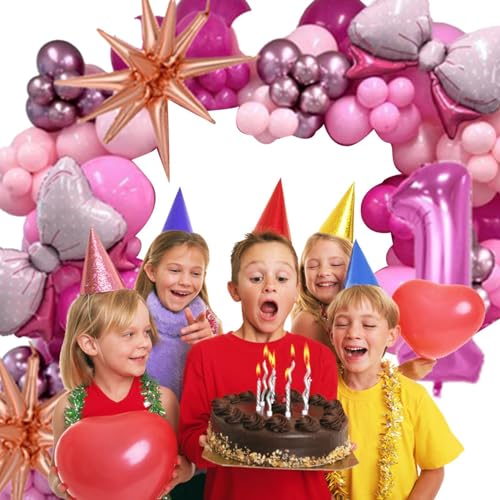 Shenrongtong Geburtstags-Luftballons-Dekorationsset, rosa Party-Luftballons | Schleifen-Zahlen-Geburtstagsdekorationen-Party-Set,Latex-Luftballons in Rosa, rosa Metall-Latex-Luftballons mit von Shenrongtong