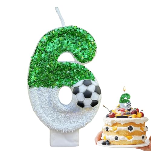 Shenrongtong Grüne Fußball-Geburtstagskerzen, glitzernde Zahlenkerzen | Fußball-Glitzerkerzen-Dekorationen – Pailletten-Kerzen, Partygeschenke für Geburtstag, Jahrestag von Shenrongtong