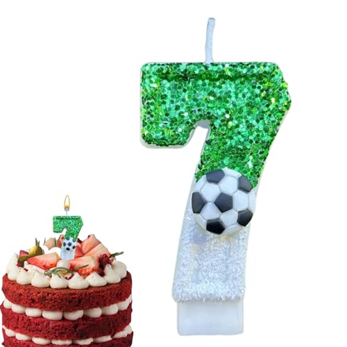 Shenrongtong Grüne Fußball-Geburtstagskerzen, glitzernde Zahlenkerzen | Fußball-Glitzerkerzen-Dekorationen – Pailletten-Kerzen, Partygeschenke für Geburtstag, Jahrestag von Shenrongtong