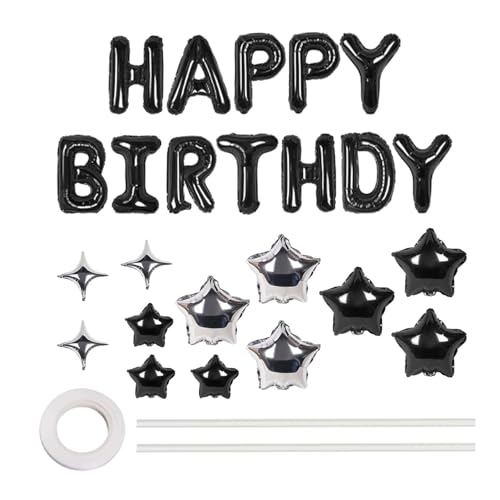 Shenrongtong Happy Birthday Schild,Happy Birthday Folienballons | Banner mit Buchstabenstern-Luftballons | Aufblasbare Party-Dekoration, Buchstaben-Happy-Birthday-Luftballons mit 12 Sternenballons, von Shenrongtong