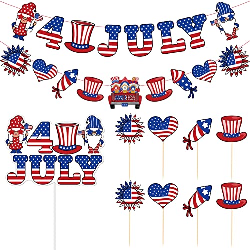 Shenrongtong Kuchendekoration für den 4. Juli, US-Cupcake-Topper, Flaggen, Banner – Cupcake-Topper, Stick-Flaggen, Banner, 4. Juli, Veteranen-Party-Dekoration, US-Wimpelkette von Shenrongtong