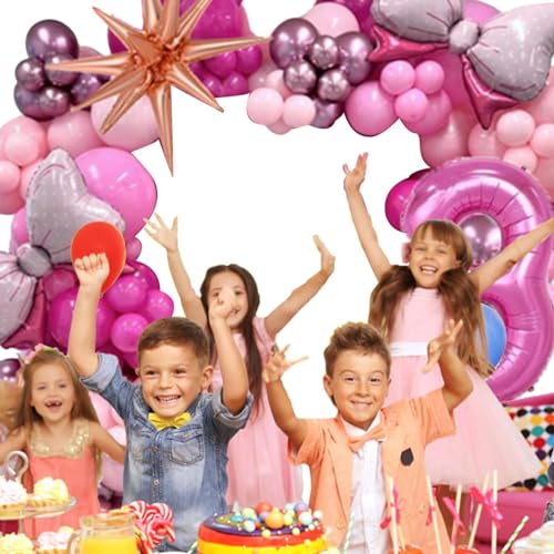 Shenrongtong Rosa Latex-Luftballons-Set, Geburtstags-Luftballons-Dekorationsset | Rosa Schleifen- und Zahlen-Geburtstagsdekorations-Luftballons-Set | Rosafarbene Rosen-Ballonschleife, von Shenrongtong