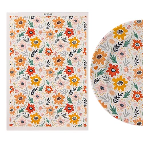 Unterglasurtransfers, Tontransferblätter - Blumenstöpferabziehbilder | Wasserlösliches Transferpapier rustikale farbenfrohe Blumenabziehbilder handgefertigt für Ohrringe Handwerk Keramik von Shenrongtong