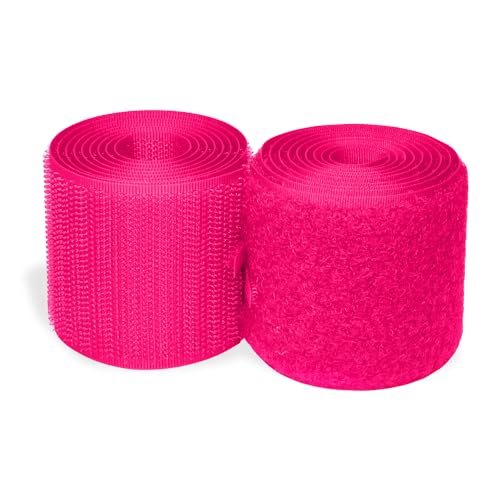 Neonrosa Klettband, 5,1 cm x 91 cm, nicht klebende Nylonstreifen, breite ineinandergreifende starke Griffrolle, strapazierfähiges Verschlussband, einfach zu nähen für Zuhause, Büro, Schule, Auto und von Sheriffdrink