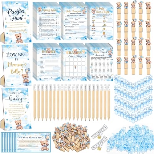 Sherr 476 Stück Bären-Babyparty-Spiele, 6 Sets, Aktivitätskarten, Schnuller, Jagdspiel, 50 Schnuller, How Big is Mommy's Belly Zeichen, 50 Ratekarten, 2 Maßbänder, "Don't Say Baby", 50 Wäscheklammern Sherr 476 Stück Bären-Babyparty-Spiele, 6 Sets, Aktivitätskarten, Schnuller, Jagdspiel, 50 Schnuller, How Big is Mommy's Belly Zeichen, 50 Ratekarten, 2 Maßbänder, "Don't Say Baby", 50 Wäscheklammern von Sherr