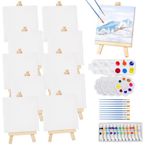 49 Stück Mini Leinwand mit Mini Staffelei, Kleine Leinwände mit Staffelei Klein, 10 Pinseln&12Acrylfarben&7 Farbtablett, 10x10cm Tischstaffelei Holz Leinwand Ständer Set für Malerei zum Zeichnen Tisch 49 Stück Mini Leinwand mit Mini Staffelei, Kleine Leinwände mit Staffelei Klein, 10 Pinseln&12Acrylfarben&7 Farbtablett, 10x10cm Tischstaffelei Holz Leinwand Ständer Set für Malerei zum Zeichnen Tisch von Sheryl&Rain