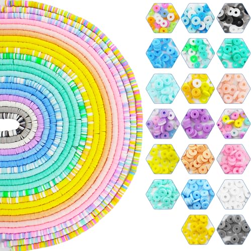 Sheryl&Rain 6570 Stück Heishi Perlen Set, 20 Farben Clay Perlen zum Auffädeln, 6mm Bunte Clay Beads, 20 Stränge Tonperlen Flache für Armbänder Ohrringe Armband Halskette Schmuckherstellung Kinder DIY von Sheryl&Rain