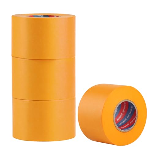 ShiFaKa 4 Rollen für Goldband Klebeband Malerarbeiten, 50 mm x 50 m Malerkrepp Kreppband, Wasserdicht Abklebeband Malerband, Abdeckband Selbstklebend Malertape UV beständig für präzise Farbkanten von ShiFaKa