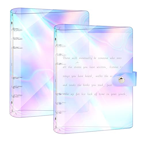 A5 Ringbuch Ordner 2 Stück Transparente Ringmappe aus PVC, Nachfüllbares 6Ringe Ringordner mit Hülle, Regenbogen Notizbuch Planer Binder für Loseblatt Schule Büro Haushalt von ShiSheng