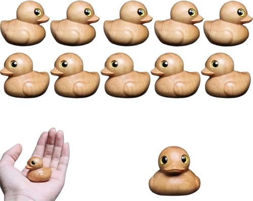 Shibeikadi Handgefertigte Gummi-Ente aus Holz, Mini-Gummi-Ente aus Holz, Glücksbringer, handgeschnitzte Holzente Statue für Heimdekor-Akzente (10 Stück) von Shibeikadi