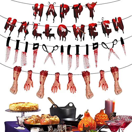 Shichangda Halloween Blutiges Partybanner | 3-teiliges exquisites Grusel-Blut-Banner-Set | Multifunktionales, wiederverwendbares Halloween-Süßes oder Saures-Banner, Halloween-Dekorationsbanner von Shichangda