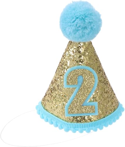 Shidongbla 2. Geburtstag Kegelhut, Geburtstagsfeier Kegelhüte mit verstellbarem Stirnband, für Kinder Geburtstag Party Supplies (Blau) von Shidongbla