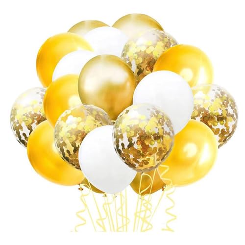 Shienfir 10 Zoll Aufblasbares Ballon-Set Babyparty-Kit 1 Weiß Golden Gelb Latex Geburtstag Hochzeit Braut Pailletten Band Party Golden von Shienfir