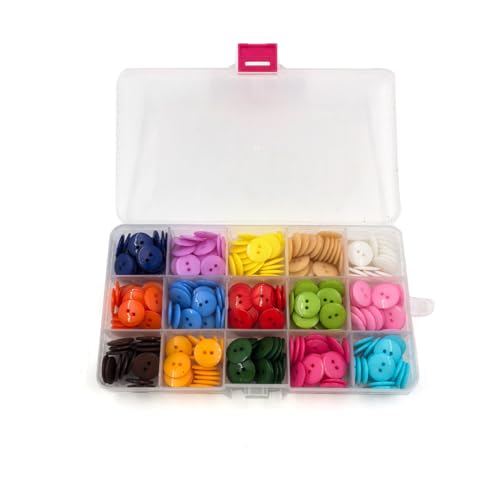Bunte runde Kunststoffknöpfe zum Nähen, Basteln, 300 Stück, gemischte Knöpfe, Kunstharzknöpfe, Nähen, Basteln, mit Aufbewahrungsbox für Kunst, Handwerk, DIY handgefertigt von ShigKeu