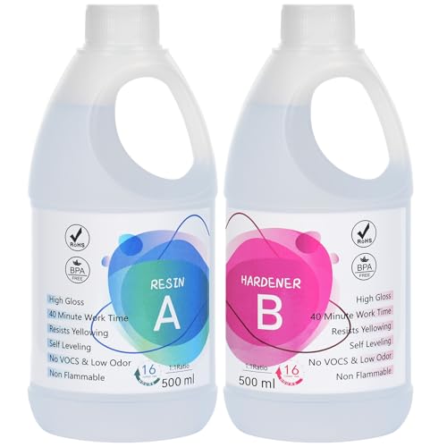 1000ml Epoxidharz Set, Epoxidharz mit Härter 1: 1 Verhältnis Glasklar Gießharz mit Handschuh, Messbecher, Holzstäbchen für Kunst, Schmuck, Untersetzer, Weihnachtsdekorationen, Tischplatten, Formen 1000ml Epoxidharz Set, Epoxidharz mit Härter 1: 1 Verhältnis Glasklar Gießharz mit Handschuh, Messbecher, Holzstäbchen für Kunst, Schmuck, Untersetzer, Weihnachtsdekorationen, Tischplatten, Formen von Shiiyyu