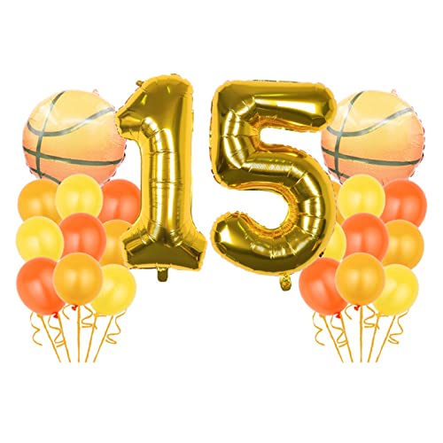 Basketball Luftballon Set, Geburtstagsdeko Jungen 15 Jahr, Gold Riesen Folienballon Zahlen 15, Basketball Thema 15 Jahr Party Deko Luftballons, 15. Geburtstag Party Dekoration für Kinder Jungen von Shikuer