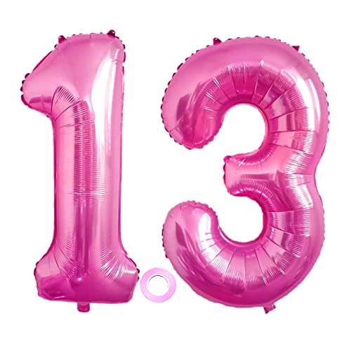 Luftballons Zahl 13, Riesen Folienballon Nummer 13 Pink Damen,Luftballons 13. Geburtstagdeko, 40 Zoll Helium Ballons Aufblasbar Zahl 13 pink für Geburtstag, Hochzeit, Jubiläum XXL 13 von Shikuer