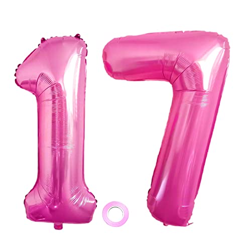 Luftballons Zahl 17, Riesen Folienballon Nummer 17 Pink Damen,Luftballons 17. Geburtstagdeko, 40 Zoll Helium Ballons Aufblasbar Zahl 17 pink für Geburtstag, Hochzeit, Jubiläum XXL 17 von Shikuer