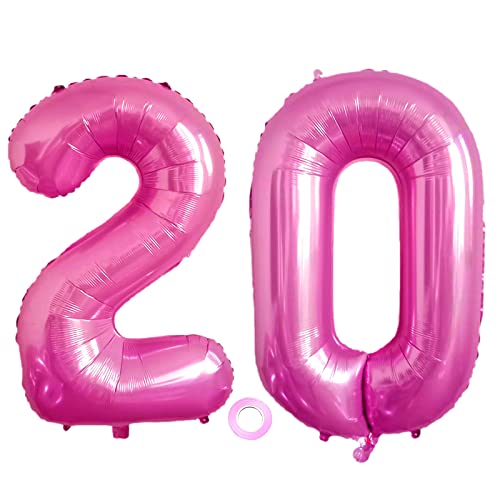 Luftballons Zahl 20, Riesen Folienballon Nummer 20 Pink Damen,Luftballons 20. Geburtstagdeko, 40 Zoll Helium Ballons Aufblasbar Zahl 20 pink für Geburtstag, Hochzeit, Jubiläum XXL 20 von Shikuer