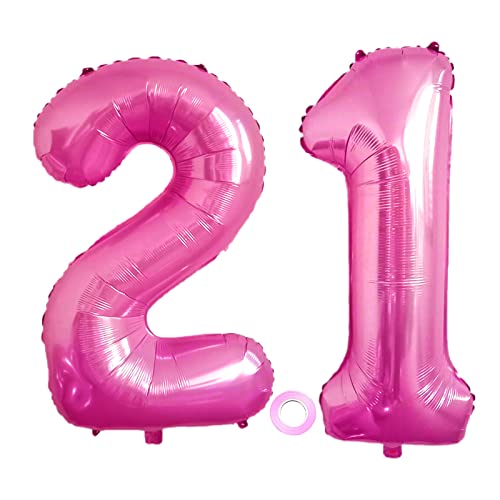 Luftballons Zahl 21, Riesen Folienballon Nummer 21 Pink Damen,Luftballons 21. Geburtstagdeko, 40 Zoll Helium Ballons Aufblasbar Zahl 21 pink für Geburtstag, Hochzeit, Jubiläum XXL 21 von Shikuer