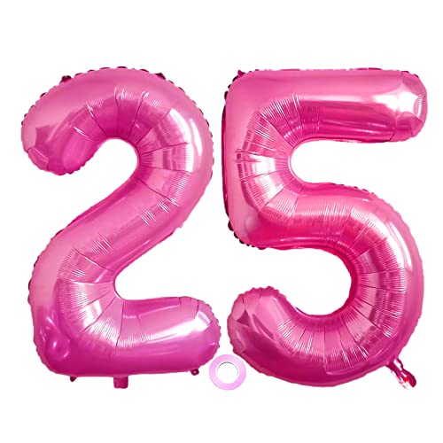 Luftballons Zahl 25, Riesen Folienballon Nummer 25 Pink Damen,Luftballons 25. Geburtstagdeko, 40 Zoll Helium Ballons Aufblasbar Zahl 25 pink für Geburtstag, Hochzeit, Jubiläum XXL 25 von Shikuer