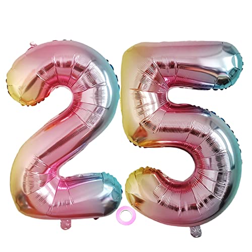 Luftballons Zahl 25, Riesen Folienballon Nummer 25 Regenbogen Damen, Luftballons 25. Geburtstagdeko, 40 Zoll Helium Ballons Aufblasbar Zahl 25 Regenbogen für Geburtstag, Hochzeit, Jubiläum XXL 25 von Shikuer