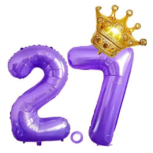 Luftballons Zahl 27, Riesen Folienballon 27, Helium Ballons Krone Luftballons Aufblasbar Gold, Mylar Ballon Zahl 27 Lila für Geburtstag, Jubiläum,Hochzeit Party Deko (XXL 100CM) von Shikuer