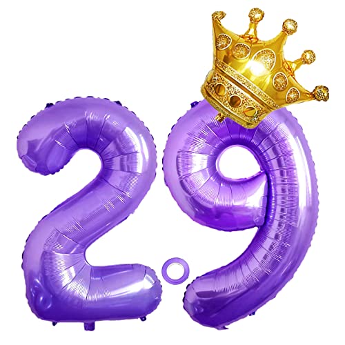 Luftballons Zahl 29, Riesen Folienballon 29, Helium Ballons Krone Luftballons Aufblasbar Gold, Mylar Ballon Zahl 29 Lila für Geburtstag, Jubiläum,Hochzeit Party Deko (XXL 100CM) von Shikuer