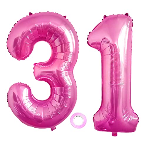 Luftballons Zahl 31, Riesen Folienballon Nummer 31 Pink Damen,Luftballons 31. Geburtstagdeko, 40 Zoll Helium Ballons Aufblasbar Zahl 31 pink für Geburtstag, Hochzeit, Jubiläum XXL 31 von Shikuer